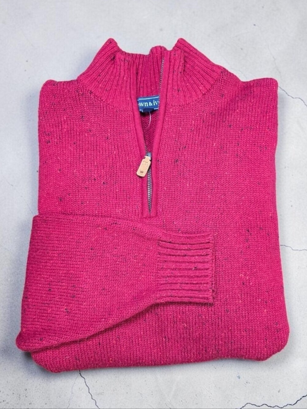 Crown & Ivy | Ivy League Speckle Knit Mock Neck Quater Zip Pullover Sweater